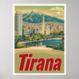 Tirana Albania Ilustracion de Viajes de Arte Vinta