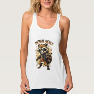 Tirantes Camiseta gráfica de mapache feroz urbano con capuc