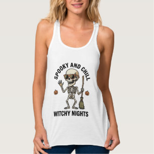 Tirantes Camiseta Retro de Halloween con Escoba de Bruja y