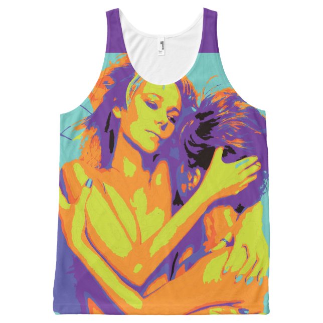 Tirantes Con Estampado Integral 1 camiseta retra púrpura amarillo-naranja de neón (Anverso)