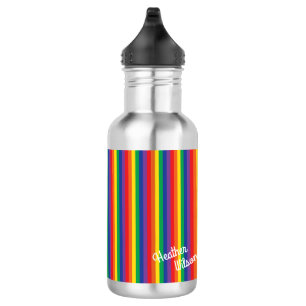 Tiras arcoiris Cute Niños Botella de Agua con Nomb