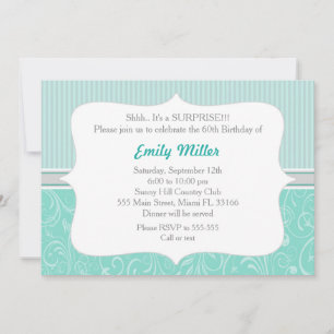 Tiras Damask Turquoise Invitación a cumplir 60 año
