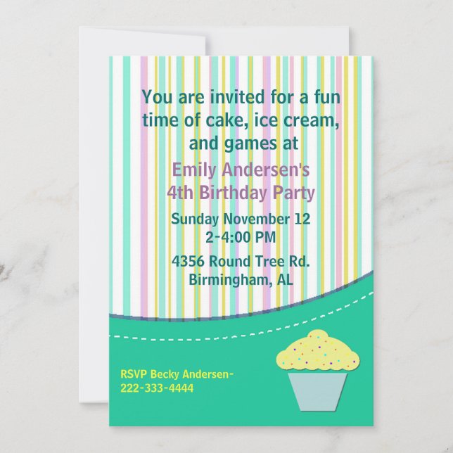 Tiras de bonito y tarta de cumpleaños Invitación (Anverso)