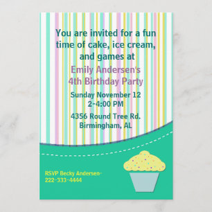 Tiras de bonito y tarta de cumpleaños Invitación