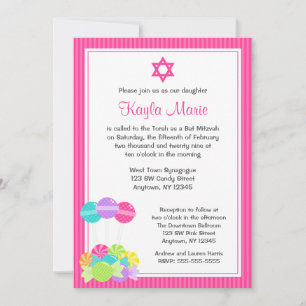 Tiras De Candy Rosa Bat Invitaciones Mitzvah
