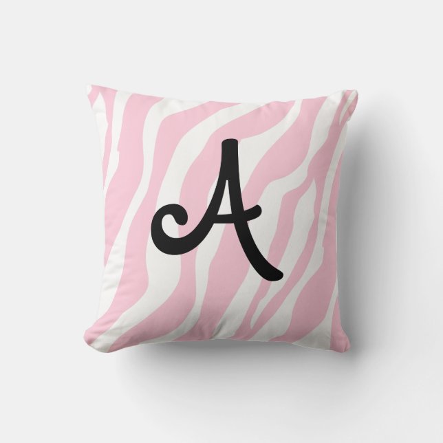 Tiras De Cebra Rosa Y Cojines decorativos Monogram (Anverso)