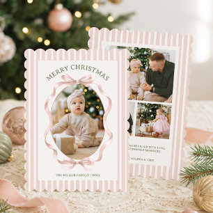 Tiras de foto familiar con lazo rosa Navidad