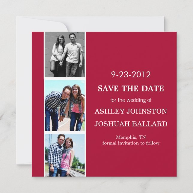 Tiras de fotos rojas Salven las invitaciones (Anverso)