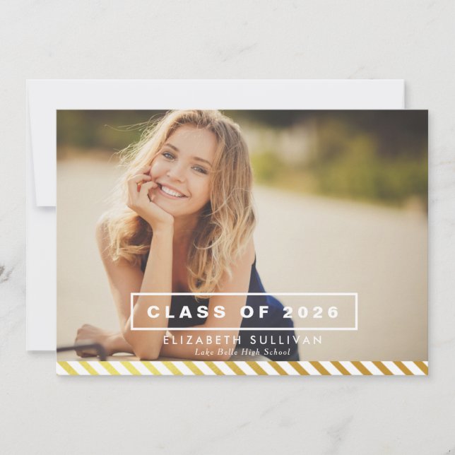 TIRAS DE HOJA DE ORO | INVITACIÓN A FIESTA DE GRAD (Anverso)