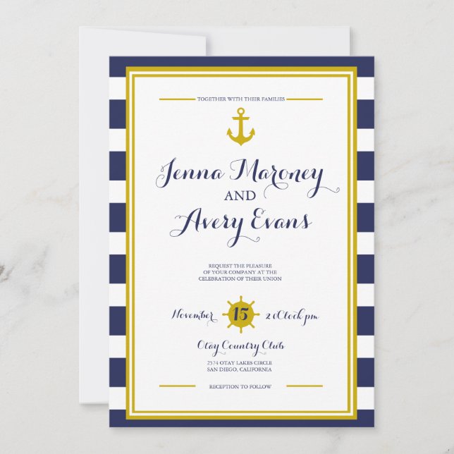Tiras de la marina con invitación a la boda náutic (Anverso)