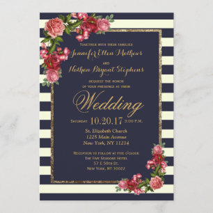 Tiras de la marina de rosas e invitaciones a la bo