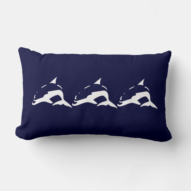 tiras DOLPHIN blancas en almohada azul marino (Anverso)