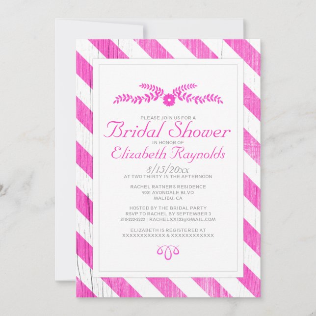 Tiras rosadas calientes Invitaciones a ducha de no (Anverso)