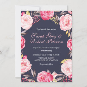 Tiras rosadas de rosa e invitación a la boda flora
