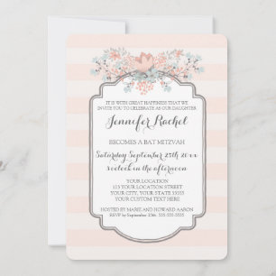 Tiras Vintage Bat Floral Mitzvah Invitaciones