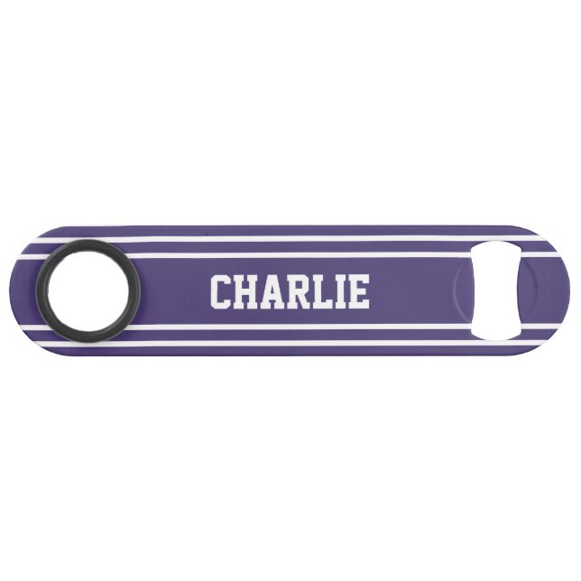 Tiras violetas personalizado monograma abridor del (Anverso (Horizontal))