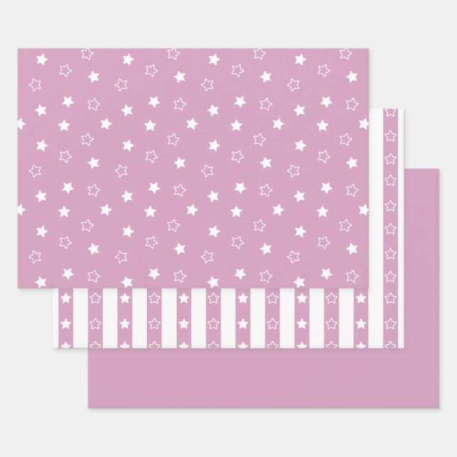 Tiras y estrellas Patrón Papel de envolvimiento ro (Set)