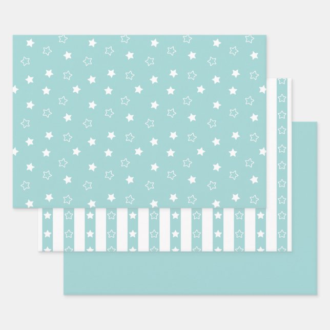 Tiras y estrellas Patrón Papel de envolvimiento Ve (Set)