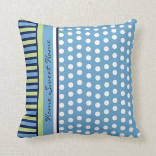 Tiras y puntos de polka azul almohada verde