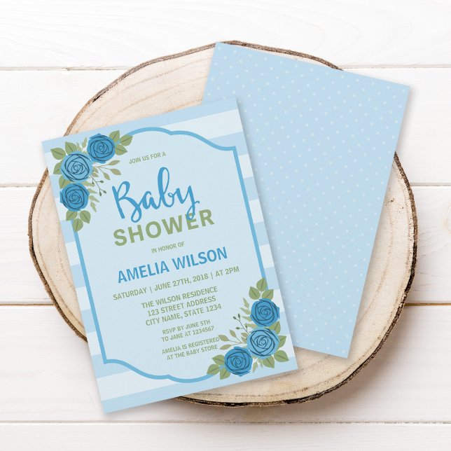 Tiras y Rosas Blue Boy Invitación a Baby Shower (Subido por el creador)