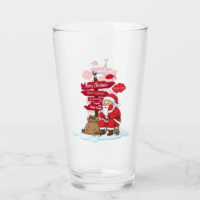 Tired Santa Glass Cup Cold Drink Collectible (Anverso)