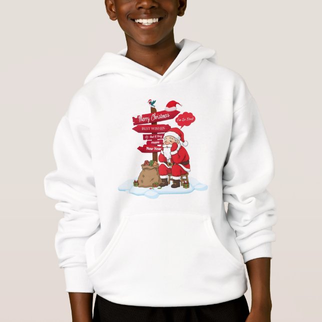 Tired Santa Kids Cozy Christmas Pullover Hoodie (Anverso)