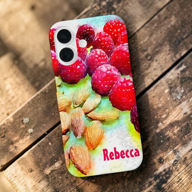 title_seo2 Acuarela de frambuesas y almendras (Strawberry and almond watercolor iPhone case with template text)