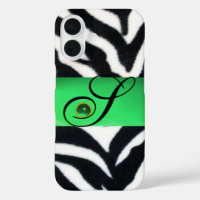 BLANCO NEGRO ZEBRA FUR EMERALD GREEN GEM MONOGRAM