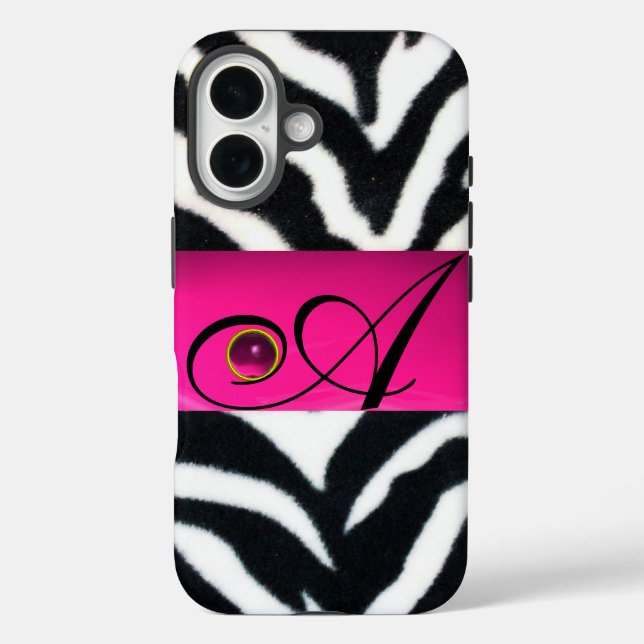 TITLE_SEO2 BLANCO NEGRO ZEBRA FUR FUCHSIA PINK GEM MONOGRAM, (Reverso )