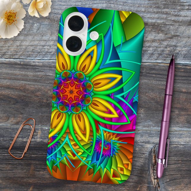 title_seo2 Estuche de teléfono de flores fractales exóticas (Exotic fractal phone case featuring an original artistic design with colorful flowers.)