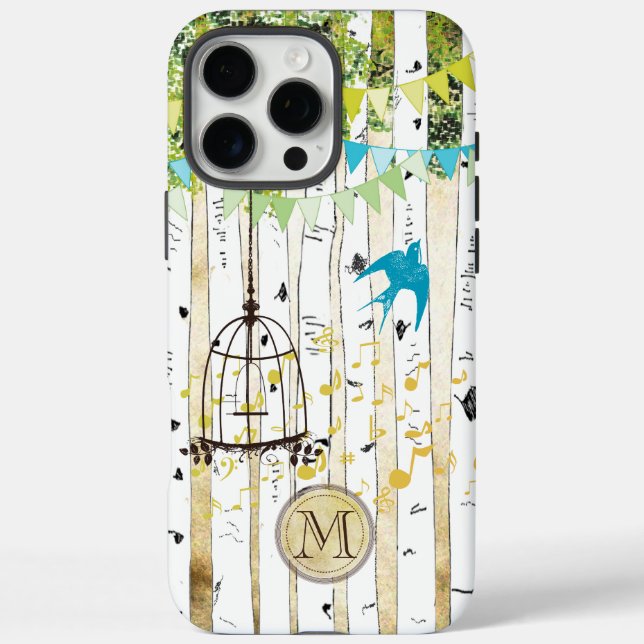 title_seo2 Estuche Monograma Birdcage Cute Bird Birch Tree pa (Reverso)