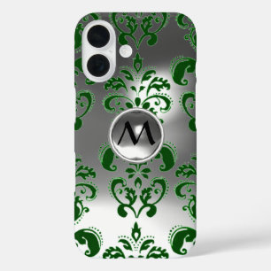 title_seo2 GREEN GRIS BLANCO DAMASK GEMSTONE MONOGRAM Floral
