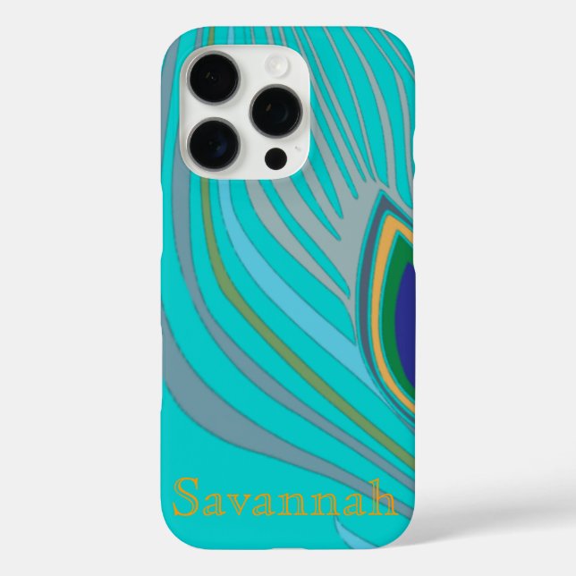 title_seo2 Modern Peacock Feather Personalizado Damask iPhone (Reverso )