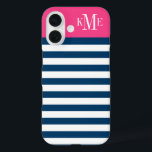 title_seo2 Modernas bandas de la Marina Rosa Magenta Personal<br><div class="desc">Vestir y proteger tu iphone con un diseño sencillo, moderno y elegante a rayas que es monogramado por personalizado con tus iniciales de primer, medio y apellido en una fuente serif preppy. Las franjas horizontales azul marino oscuro y blanco contrastan con el fondo de un bloque de color rosa magenta...</div>