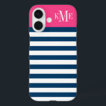 title_seo2 Modernas bandas de la Marina Rosa Magenta Personal<br><div class="desc">Vestir y proteger tu iphone con un diseño sencillo, moderno y elegante a rayas que es monogramado por personalizado con tus iniciales de primer, medio y apellido en una fuente serif preppy. Las franjas horizontales azul marino oscuro y blanco contrastan con el fondo de un bloque de color rosa magenta...</div>