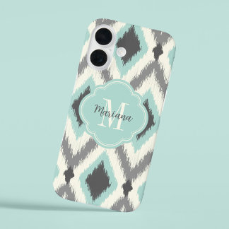 title_seo2 Monograma de Chevron con ikat tribal gris y menta