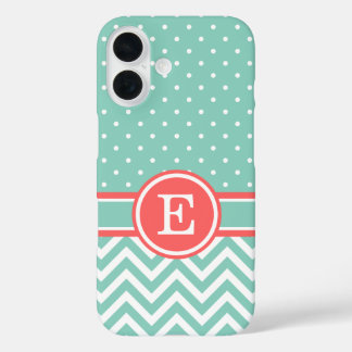 title_seo2 Monograma de puntos de coral y Aqua Preppy Chevron