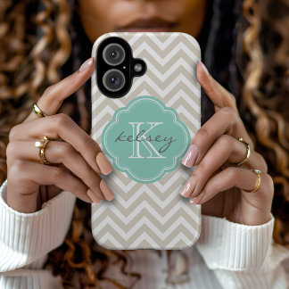 title_seo2 Monograma Personalizado Linen Beige y Aqua Chevron