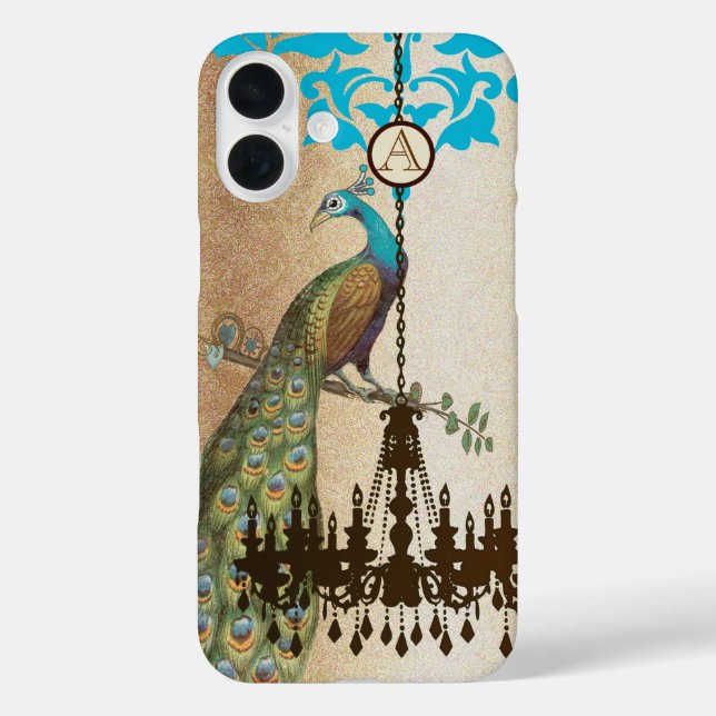 title_seo2 Monograma Vintage Peacock Chandelier Damask iPhone (Reverso )