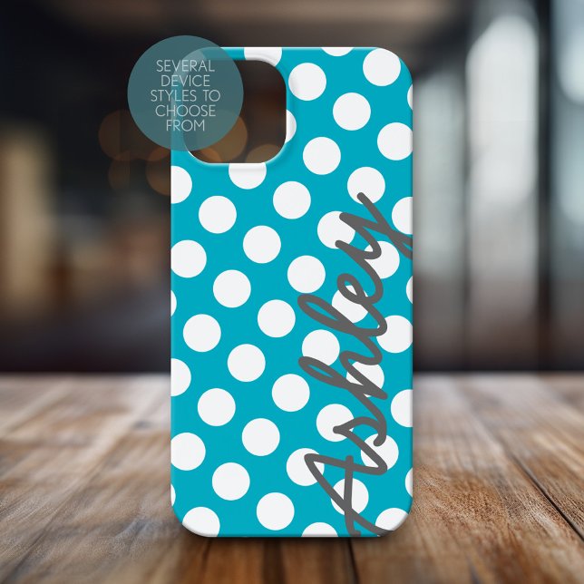 title_seo2 Nombre del guión del patrón de puntos de Polka de  (Personalized Phone Case with Polka Dots and Custom Name)