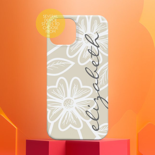 title_seo2 Nombre del Ilustracion floral Linen Beige y Carbón (Personalized Phone Case - Many Device Styles to Choose From)
