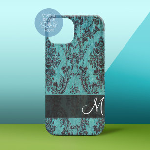 title_seo2 Patrón de damasco Verde azulado Shabby Chic con mo