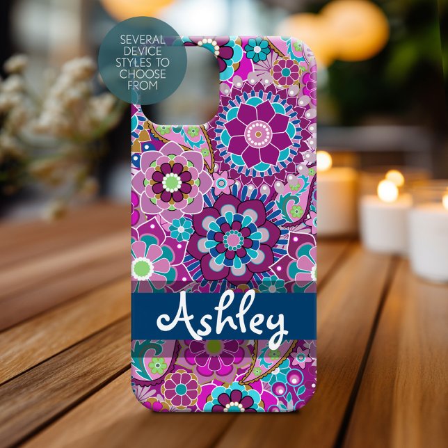 title_seo2 Patrón floral retro con nombre (Personalized Phone Case)