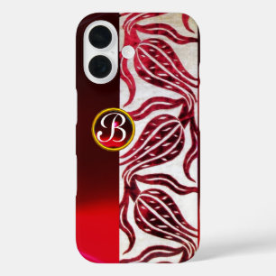 title_seo2 ROJO DAMASK VELVET TULIPS MONOGRAM Borgoña Blanco