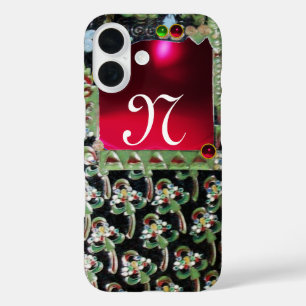 title_seo2 ROJO VERDE NEGRO ARTE NOUVEAU GEMSTONE MONOGRAM Ru