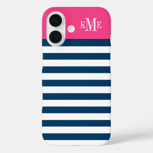 title_seo2 Rosa Magenta Moderno con Rayas Navy Monograma Pers