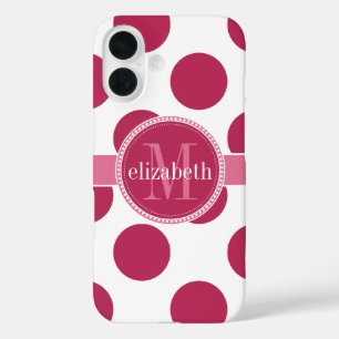 title_seo2 Rosa oscuro Pink Blanco Big Polka Dots Monograma