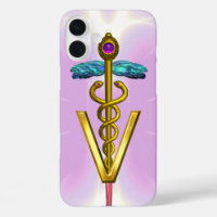 SÍMBOLO VETERINARIO ORO CADUCEUS LÍlago rosa claro