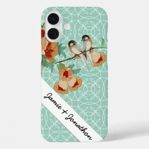 title_seo2 Vintage Cherry Blossom Love Bird Peach Mint