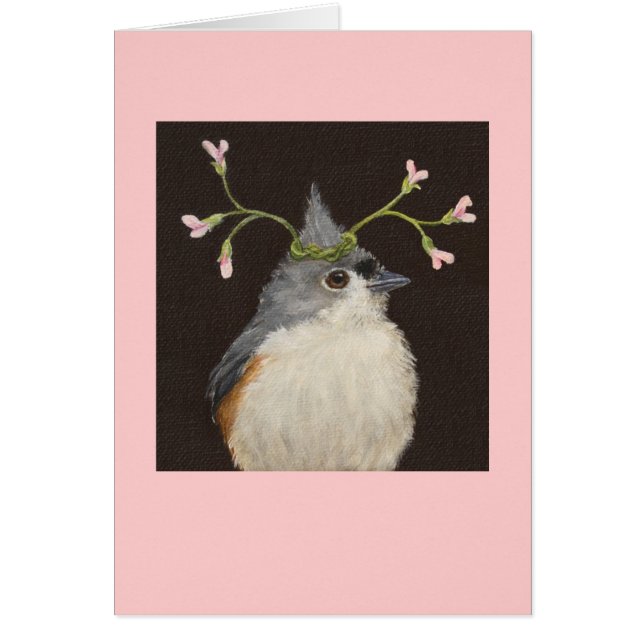 Titmouse copetudo con la tarjeta del cacahuete de (Frente)